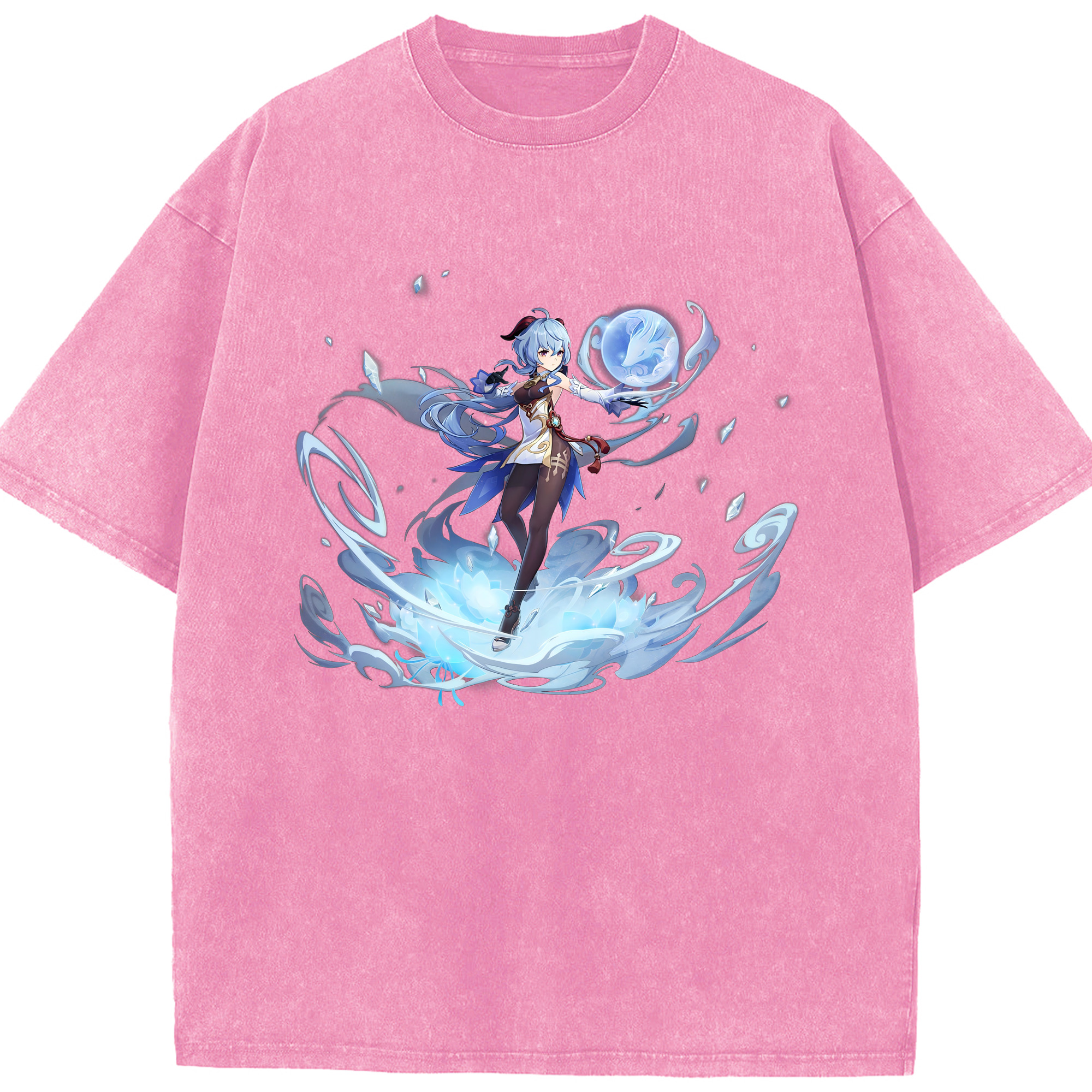 げんし神 甘雨 かんう genshin Ganyu 綿100% ヴィンテージ風 半袖Tシャツ（フロントプリント）